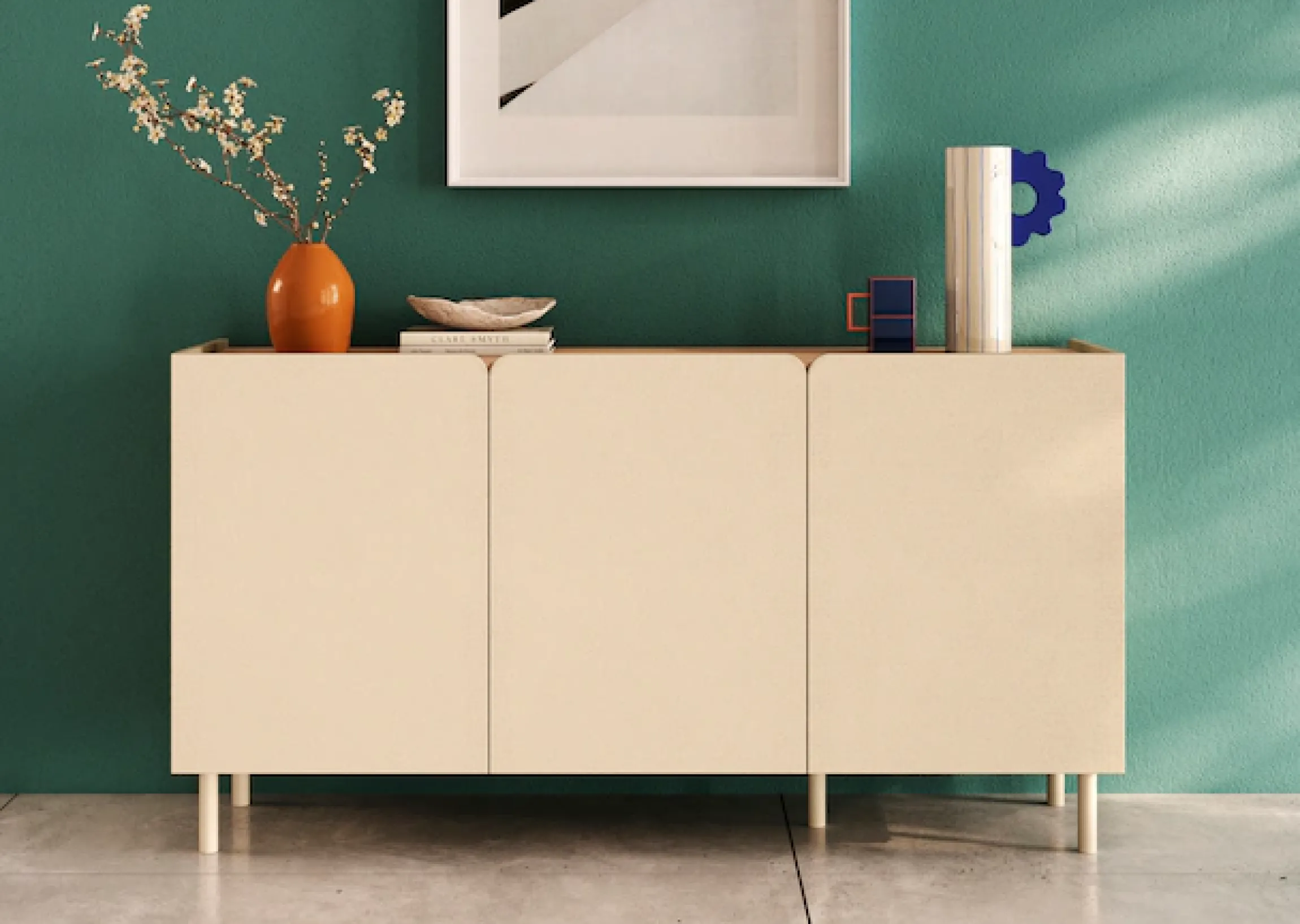 OTTO home Sideboard »Dobbiaco, 152 cm breit, 3 Türen, Anrichte, Kommode, Stauraumschrank« Innenliegendes Top, gerade Metallfüße, Tür mit Rundung