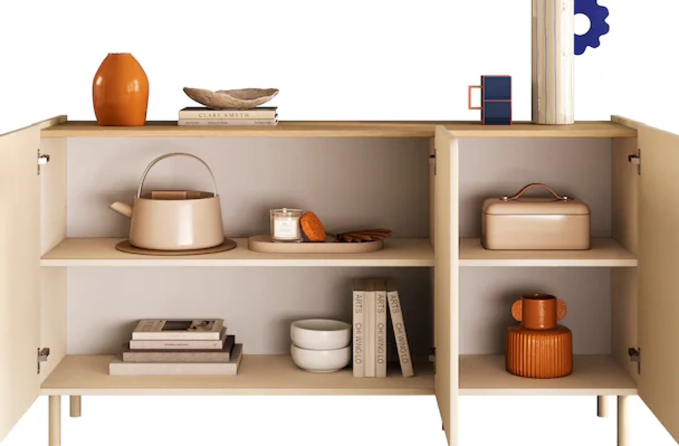 OTTO home Sideboard »Dobbiaco, 152 cm breit, 3 Türen, Anrichte, Kommode, Stauraumschrank« Innenliegendes Top, gerade Metallfüße, Tür mit Rundung