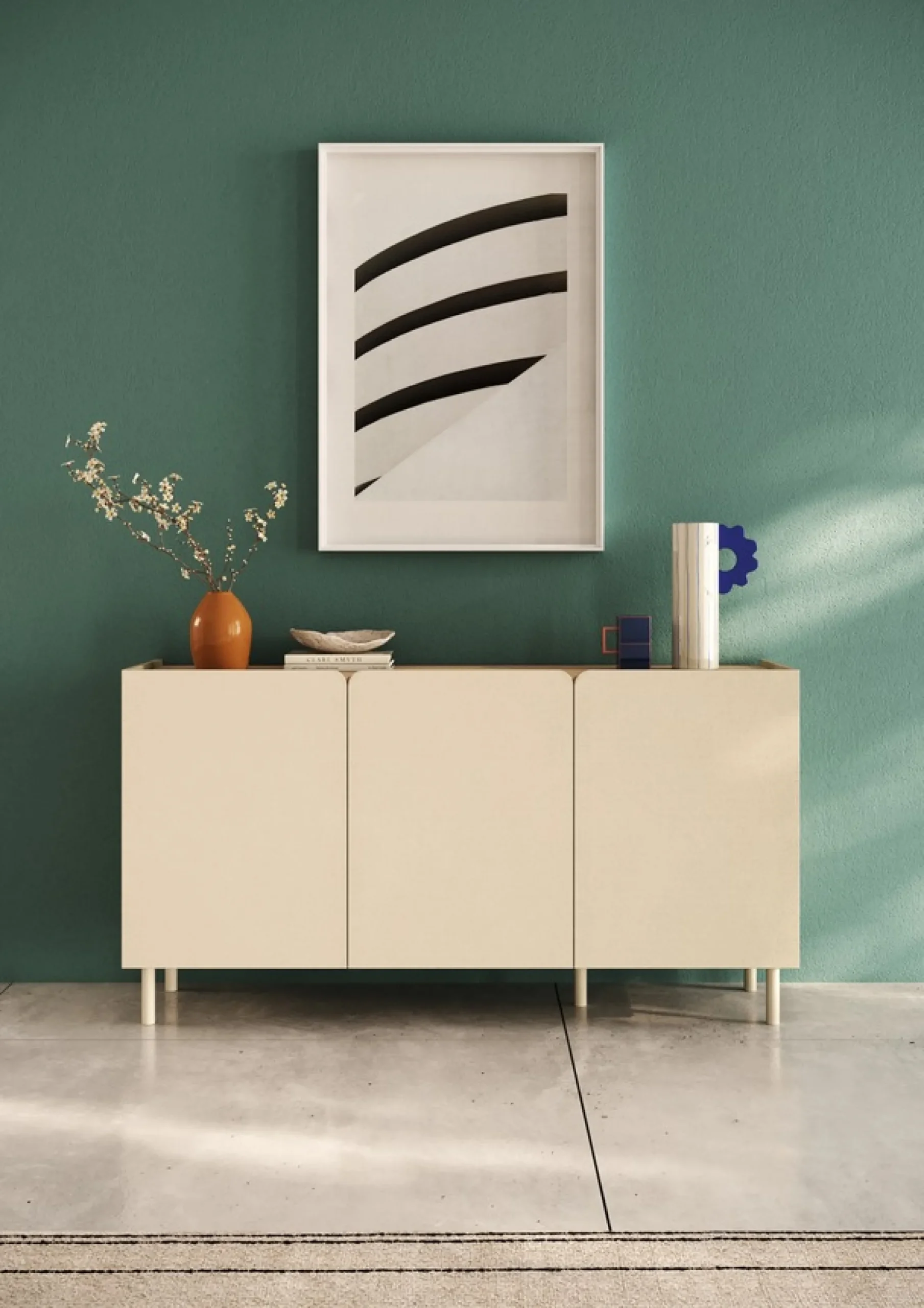 OTTO home Sideboard »Dobbiaco, 152 cm breit, 3 Türen, Anrichte, Kommode, Stauraumschrank« Innenliegendes Top, gerade Metallfüße, Tür mit Rundung