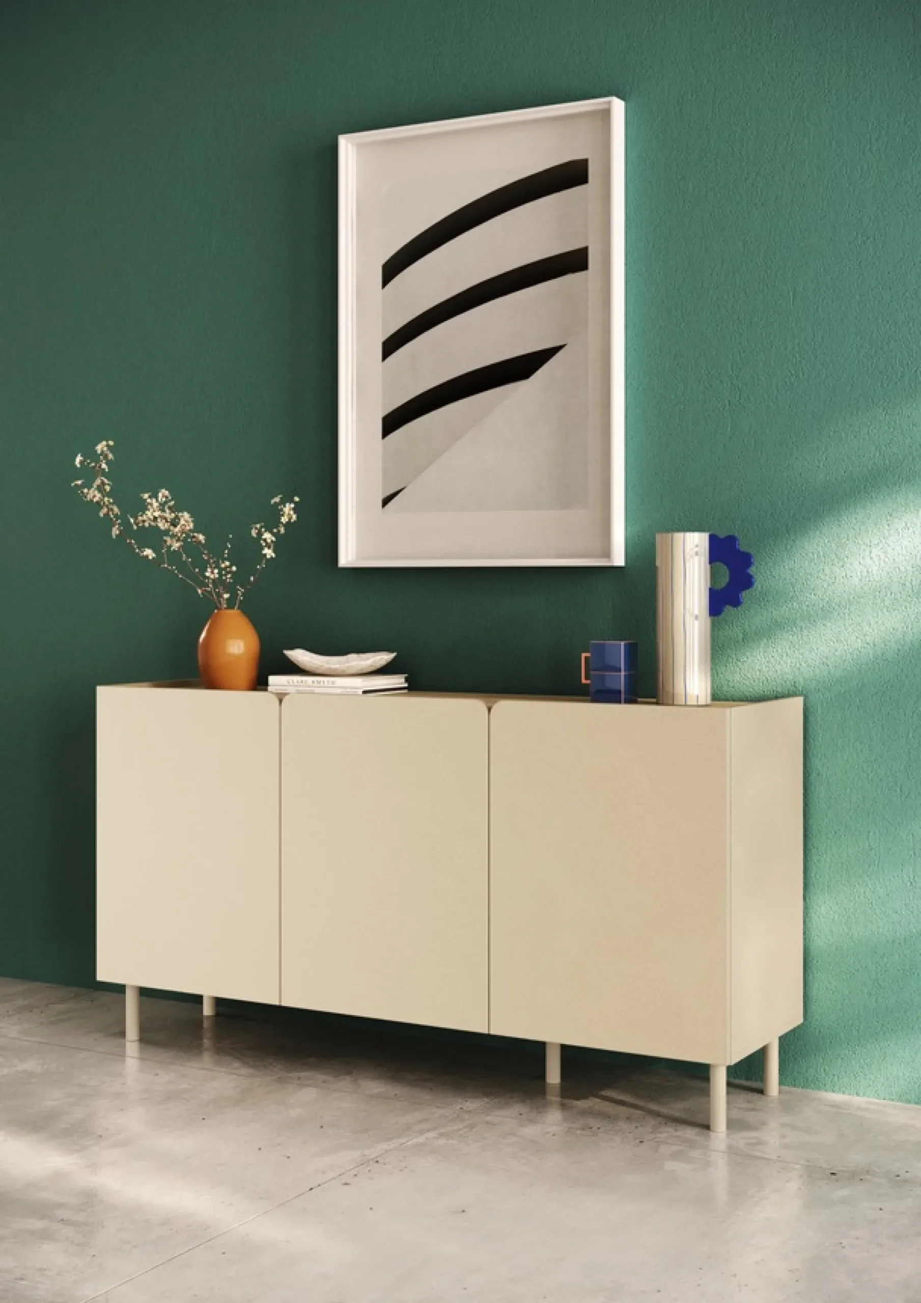 OTTO home Sideboard »Dobbiaco, 152 cm breit, 3 Türen, Anrichte, Kommode, Stauraumschrank« Innenliegendes Top, gerade Metallfüße, Tür mit Rundung