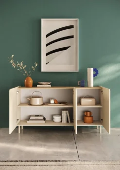 OTTO home Sideboard »Dobbiaco, 152 cm breit, 3 Türen, Anrichte, Kommode, Stauraumschrank« Innenliegendes Top, gerade Metallfüße, Tür mit Rundung