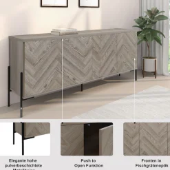 OTTO home Sideboard »Eadwine« Kommode, Push-to-open, Türen mit Fischgräten Muster, Breite 175 cm