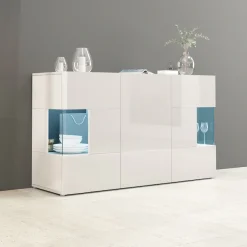 OTTO home Sideboard »Egypt, Kommode, Schrank, Kredenz, Vitrine grifflos« 3 Türen davon 2 mit Glaseinsatz, kompl. Hochglanz lackiert Breite 135