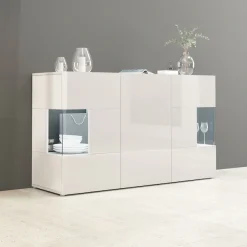 OTTO home Sideboard »Egypt, Kommode, Schrank, Kredenz, Vitrine grifflos« 3 Türen davon 2 mit Glaseinsatz, kompl. Hochglanz lackiert Breite 135