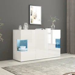 OTTO home Sideboard »Egypt, Kommode, Schrank, Kredenz, Vitrine grifflos« 3 Türen davon 2 mit Glaseinsatz, kompl. Hochglanz lackiert Breite 135