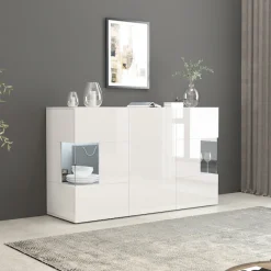 OTTO home Sideboard »Egypt, Kommode, Schrank, Kredenz, Vitrine grifflos« 3 Türen davon 2 mit Glaseinsatz, kompl. Hochglanz lackiert Breite 135