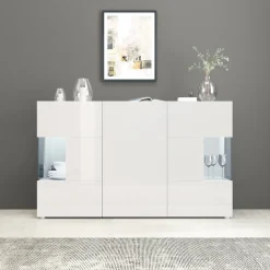 OTTO home Sideboard »Egypt, Kommode, Schrank, Kredenz, Vitrine grifflos« 3 Türen davon 2 mit Glaseinsatz, kompl. Hochglanz lackiert Breite 135