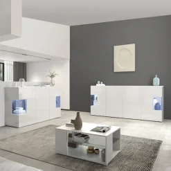 OTTO home Sideboard »Egypt, Kommode, Schrank, Kredenz, Vitrine grifflos« 3 Türen davon 2 mit Glaseinsatz, kompl. Hochglanz lackiert Breite 135
