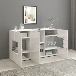 OTTO home Sideboard »Egypt, Kommode, Schrank, Kredenz, Vitrine grifflos« 3 Türen davon 2 mit Glaseinsatz, kompl. Hochglanz lackiert Breite 135