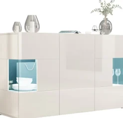 OTTO home Sideboard »Egypt, Kommode, Schrank, Kredenz, Vitrine grifflos« 3 Türen davon 2 mit Glaseinsatz, kompl. Hochglanz lackiert Breite 135