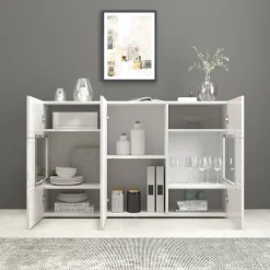 OTTO home Sideboard »Egypt, Kommode, Schrank, Kredenz, Vitrine grifflos« 3 Türen davon 2 mit Glaseinsatz, kompl. Hochglanz lackiert Breite 135