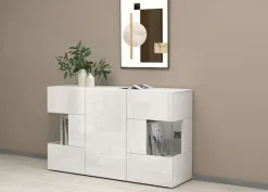 OTTO home Sideboard »Egypt, Kommode, Schrank, Kredenz, Vitrine grifflos« 3 Türen davon 2 mit Glaseinsatz, kompl. Hochglanz lackiert Breite 135