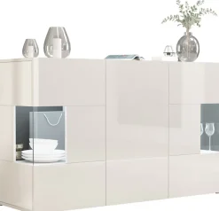 OTTO home Sideboard »Egypt, Kommode, Schrank, Kredenz, Vitrine grifflos« 3 Türen davon 2 mit Glaseinsatz, kompl. Hochglanz lackiert Breite 135