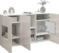 OTTO home Sideboard »Egypt, Kommode, Schrank, Kredenz, Vitrine grifflos« 3 Türen davon 2 mit Glaseinsatz, kompl. Hochglanz lackiert Breite 135