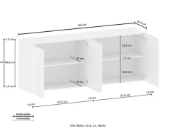 OTTO home Sideboard »Egypt, Kommode, Schrank, grifflos« 4 Türen, Fronten Hochglanz lackiert, Breite 180