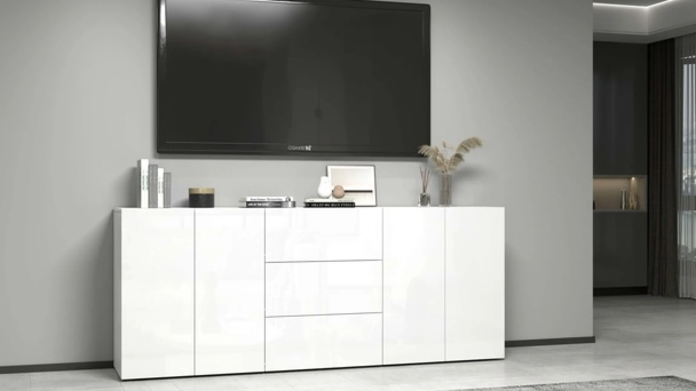 OTTO home Sideboard »Egypt, Kommode, Schrank, grifflos« 4 Türen, 3 Schubkästen mit Push-To-Open,komplett Hochglanz Breite 200