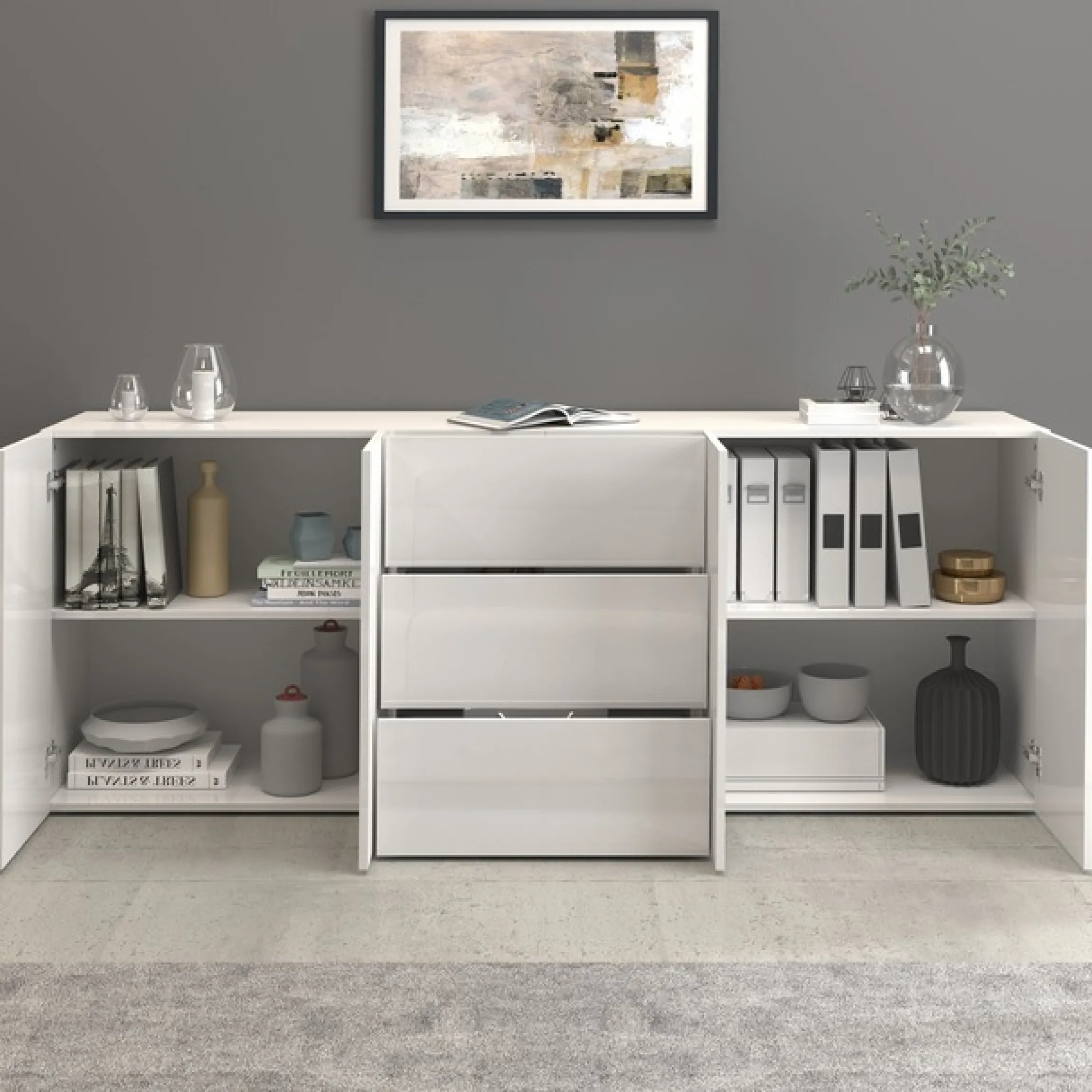 OTTO home Sideboard »Egypt, Kommode, Schrank, grifflos« 4 Türen, 3 Schubkästen mit Push-To-Open,komplett Hochglanz Breite 200