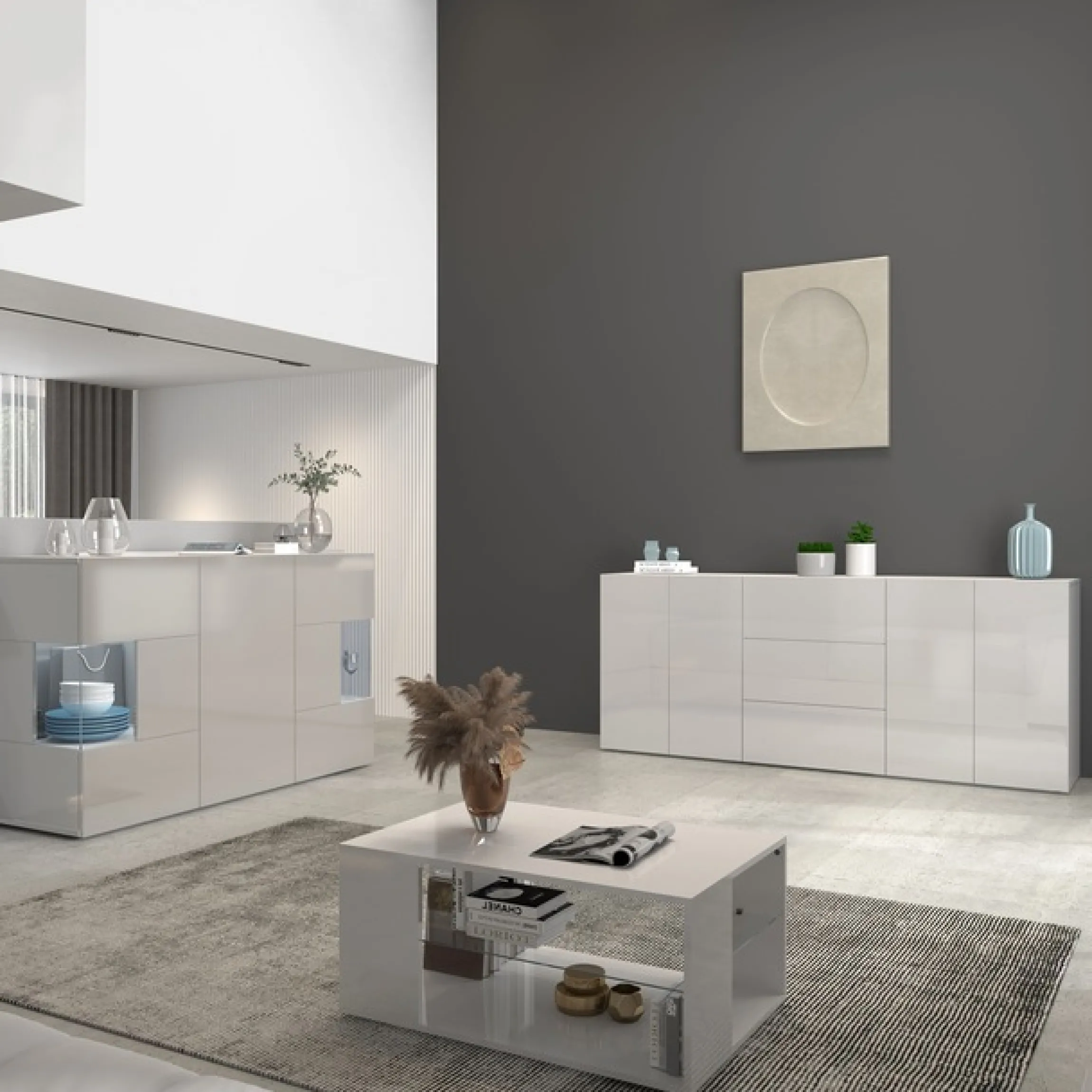 OTTO home Sideboard »Egypt, Kommode, Schrank, grifflos« 4 Türen, 3 Schubkästen mit Push-To-Open,komplett Hochglanz Breite 200