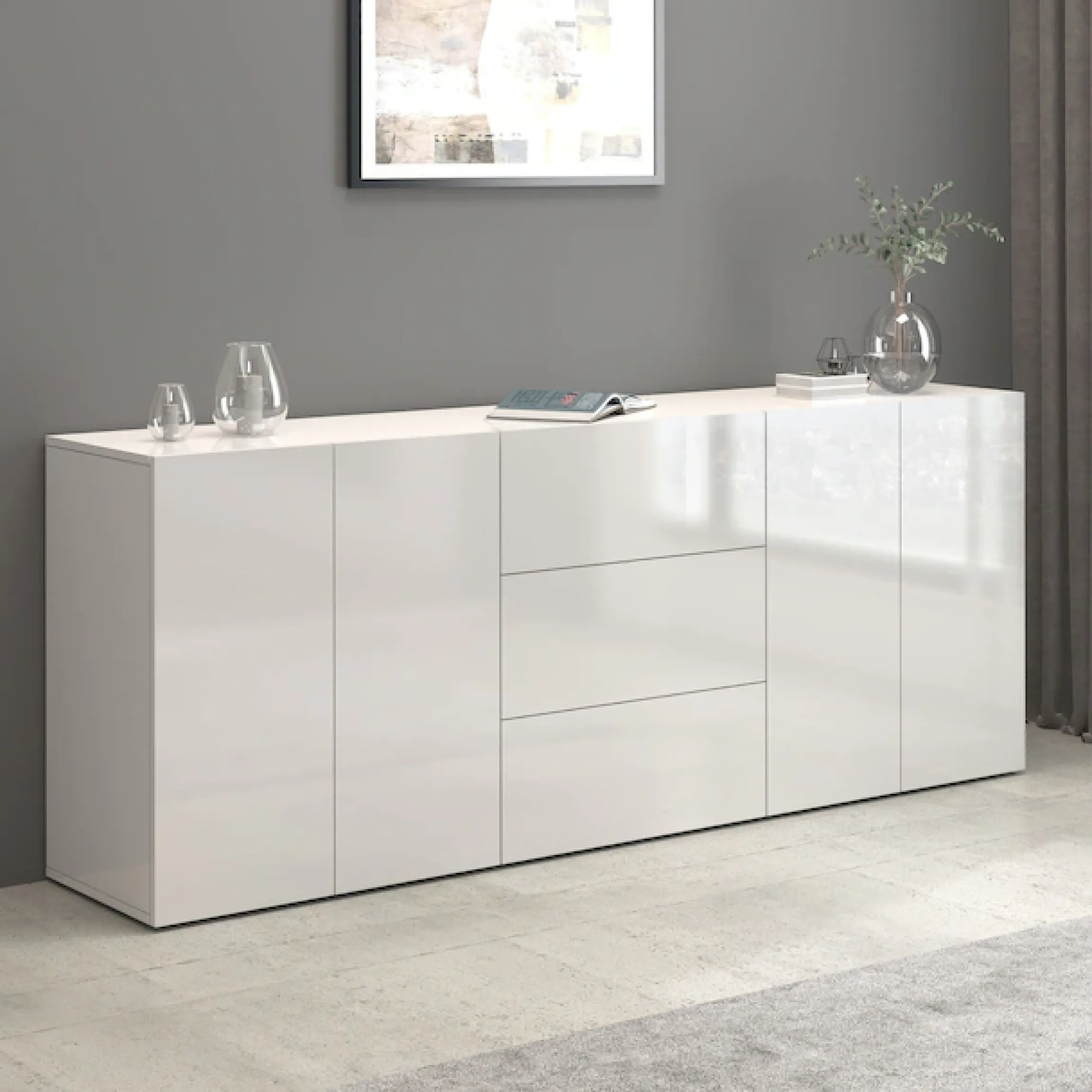 OTTO home Sideboard »Egypt, Kommode, Schrank, grifflos« 4 Türen, 3 Schubkästen mit Push-To-Open,komplett Hochglanz Breite 200