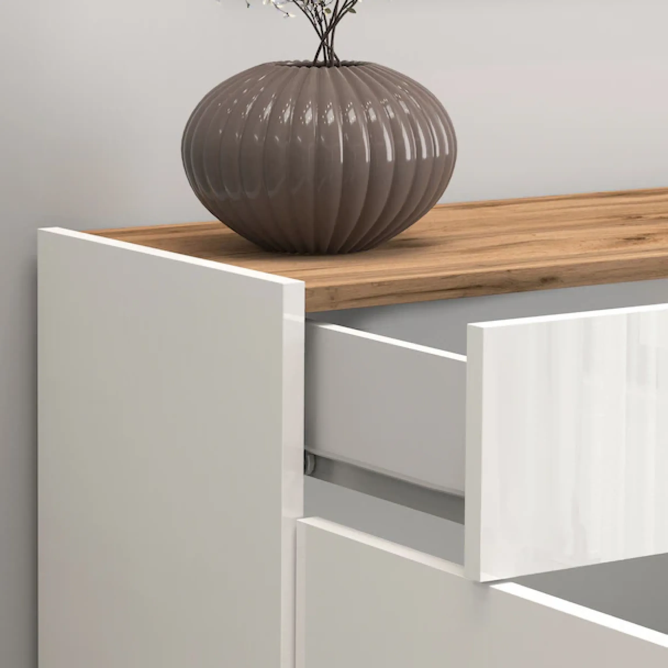 OTTO home Sideboard »Garda, Kommode, Schrank, 2 Türen, 1 Schublade, Made in Italy« Hochglanzlackierte Fronten, Korpus matt, grifflos, Breite 80,9 cm