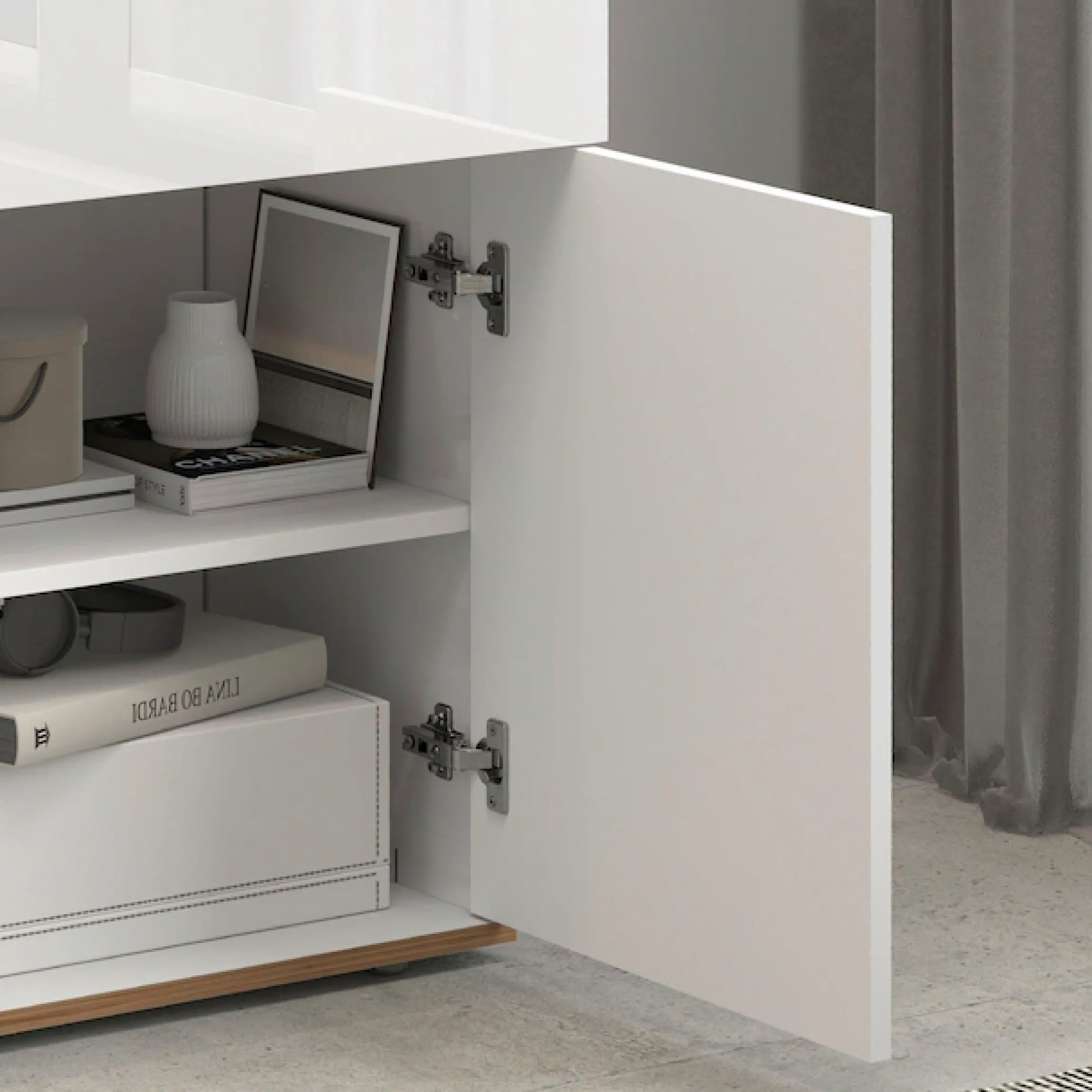 OTTO home Sideboard »Garda, Kommode, Schrank, 2 Türen, 1 Schublade, Made in Italy« Hochglanzlackierte Fronten, Korpus matt, grifflos, Breite 80,9 cm