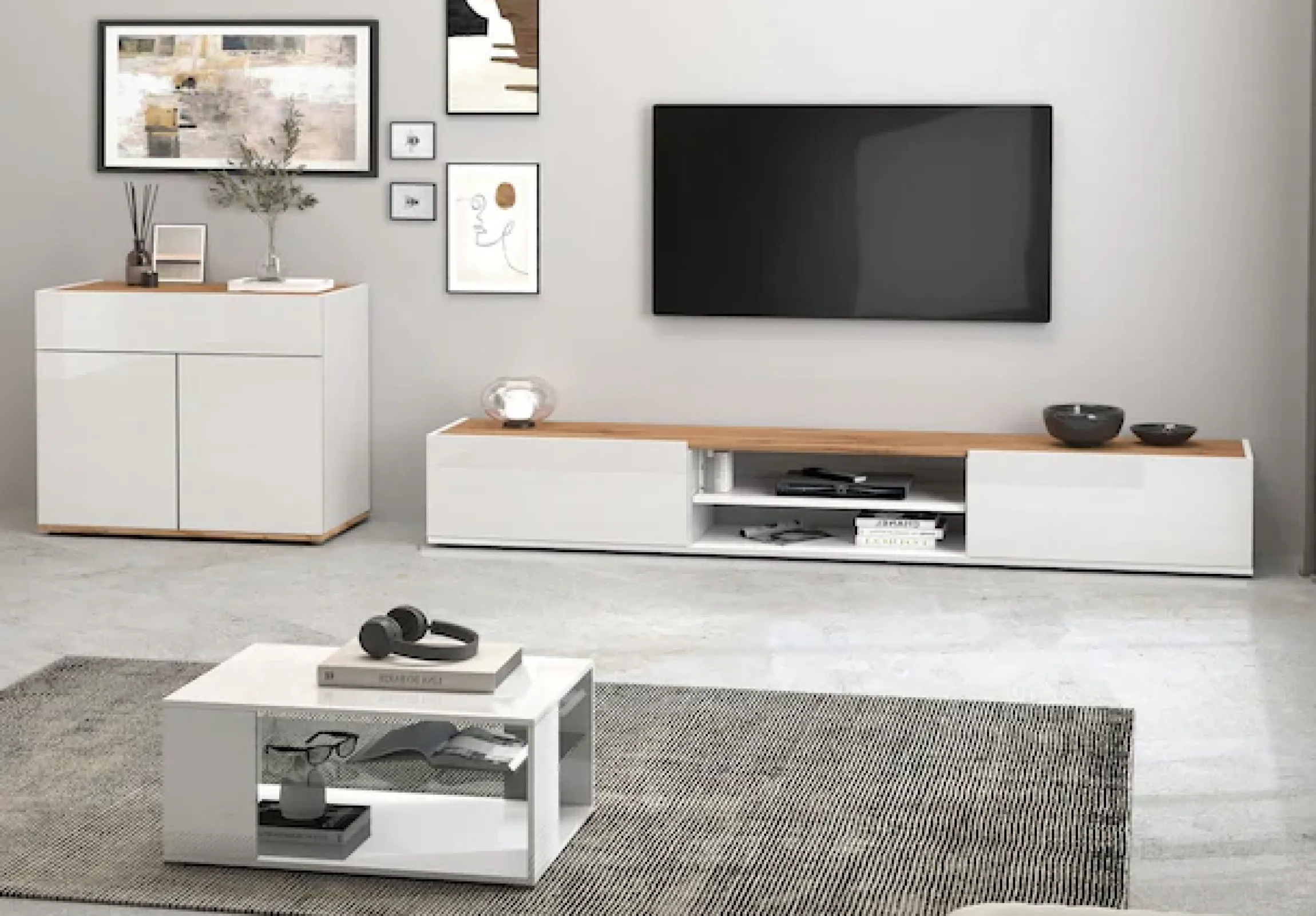 OTTO home Sideboard »Garda, Kommode, Schrank, 2 Türen, 1 Schublade, Made in Italy« Hochglanzlackierte Fronten, Korpus matt, grifflos, Breite 80,9 cm