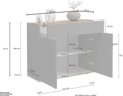OTTO home Sideboard »Garda, Kommode, Schrank, 2 Türen, 1 Schublade, Made in Italy« Hochglanzlackierte Fronten, Korpus matt, grifflos, Breite 80,9 cm