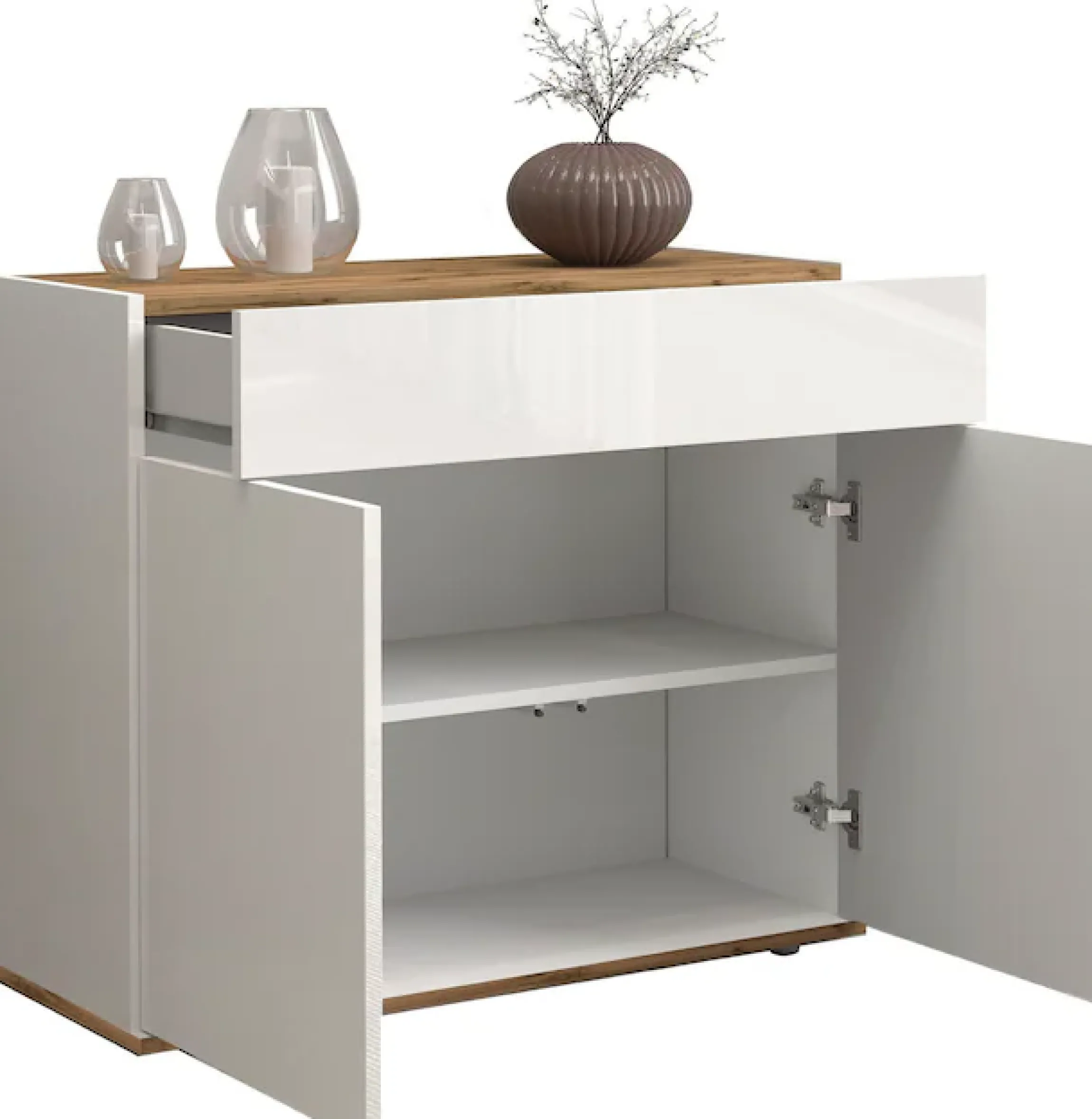 OTTO home Sideboard »Garda, Kommode, Schrank, 2 Türen, 1 Schublade, Made in Italy« Hochglanzlackierte Fronten, Korpus matt, grifflos, Breite 80,9 cm
