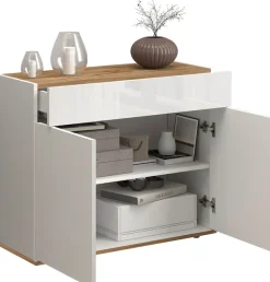 OTTO home Sideboard »Garda, Kommode, Schrank, 2 Türen, 1 Schublade, Made in Italy« Hochglanzlackierte Fronten, Korpus matt, grifflos, Breite 80,9 cm