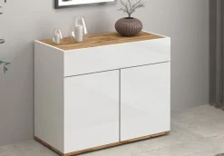 OTTO home Sideboard »Garda, Kommode, Schrank, 2 Türen, 1 Schublade, Made in Italy« Hochglanzlackierte Fronten, Korpus matt, grifflos, Breite 80,9 cm