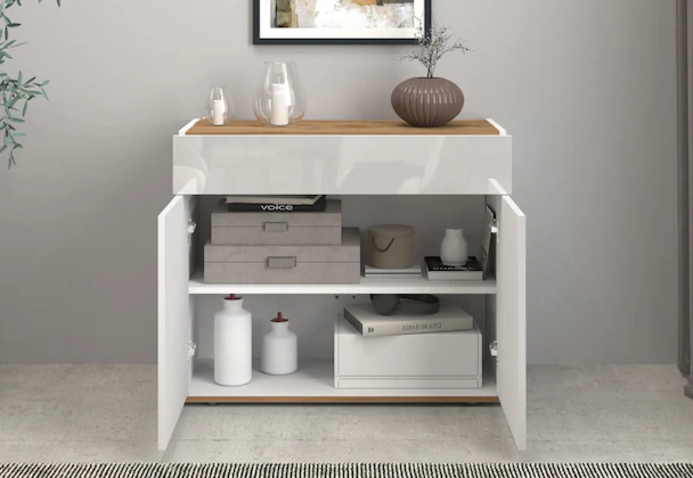 OTTO home Sideboard »Garda, Kommode, Schrank, 2 Türen, 1 Schublade, Made in Italy« Hochglanzlackierte Fronten, Korpus matt, grifflos, Breite 80,9 cm