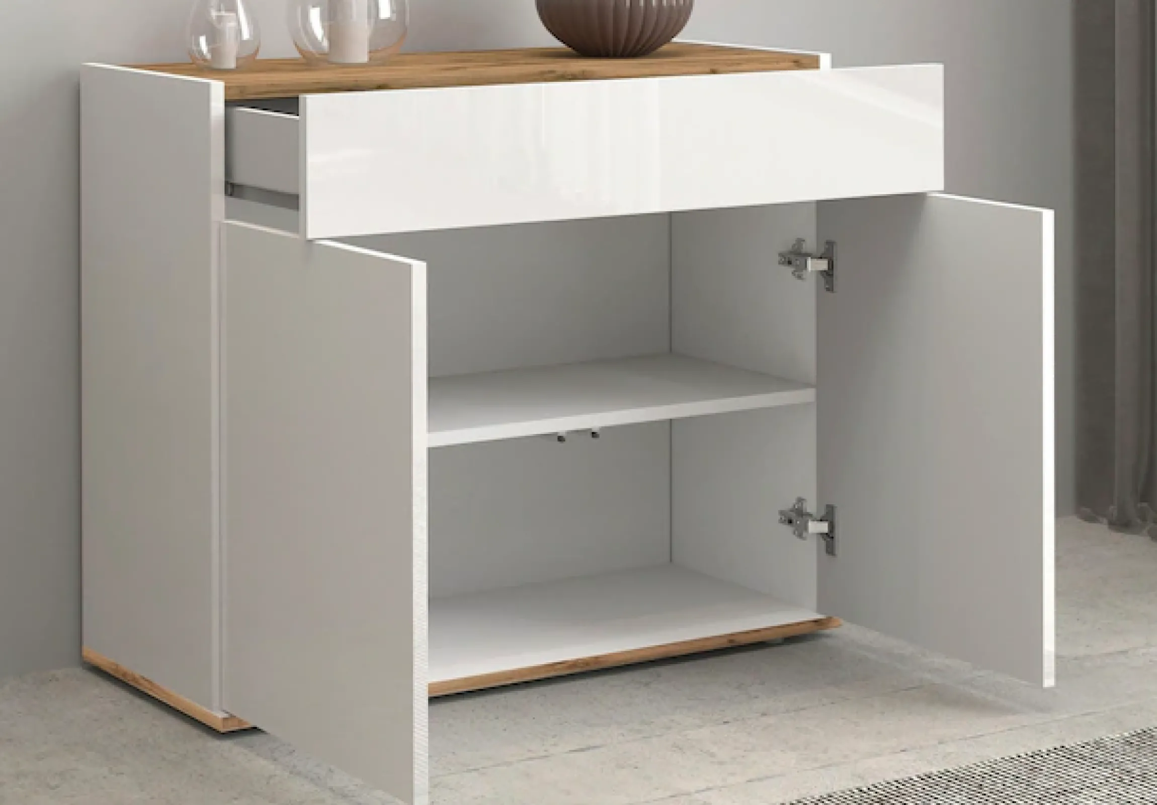 OTTO home Sideboard »Garda, Kommode, Schrank, 2 Türen, 1 Schublade, Made in Italy« Hochglanzlackierte Fronten, Korpus matt, grifflos, Breite 80,9 cm