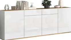 OTTO home Sideboard »GARDA, Kommode, Schrank, untere Türen mit Push-to-Open, Made in Italy« 1 Stk. tlg. Hochglanzlackierte Fronten, 4 Türen, 2 Schubladen, grifflos, B 200 cm