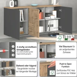 OTTO home Sideboard »ISEO, Kommode, Schrank, Sideboard, Lowboard, 6 Fächer, Breite 150 cm« 1 Stk. tlg. stehend/hängend, 3 Türen, 6 Fächer, Breite 150 cm
