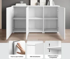 OTTO home Sideboard »Kenia, moderne grifflose Kommode mit 3 Türen, Breite 120 cm« 1 Stk. tlg. Push-to-Open-Fronten, höhenverstellbaren Einlegeböden