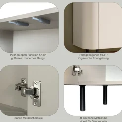 OTTO home Sideboard »Lido, 181 cm breit, 3 Türen, Anrichte, Kommode, Stauraumschrank« Formgebogenes MDF, Stirnseiten mit Rundung, Push-to-open, Metallfüße