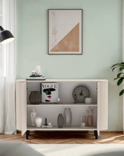 OTTO home Sideboard »Lido, 181 cm breit, 3 Türen, Anrichte, Kommode, Stauraumschrank« Formgebogenes MDF, Stirnseiten mit Rundung, Push-to-open, Metallfüße
