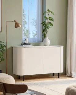 OTTO home Sideboard »Lido, 181 cm breit, 3 Türen, Anrichte, Kommode, Stauraumschrank« Formgebogenes MDF, Stirnseiten mit Rundung, Push-to-open, Metallfüße