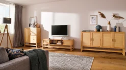 OTTO home Sideboard »Linz« Kommode mit Rattangeflecht auf den Türfronten, aus Massivholz