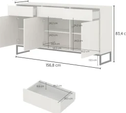 OTTO home Sideboard »Loft, Breite 157 cm, grifflose Kommode 3 Türen/3 Schubkästen.« Schubladenschrank mit viel Stauraum, Einlegeböden verstellbar