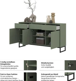 OTTO home Sideboard »Loft, Breite 157 cm, grifflose Kommode 3 Türen/3 Schubkästen.« Schubladenschrank mit viel Stauraum, Einlegeböden verstellbar