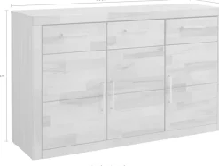 OTTO home Sideboard »Logo,130cm breit,42 cm tief, Fronten Massivholz,2 breite Fächer« Holz massiv, Holzwerkstoff, Metall Griffe,3Türen,3Schubladen