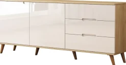 OTTO home Sideboard »Lund« mit glänzenden Fronten, Griffmulden, helles Holzdekor, Breite 180 cm
