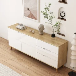 OTTO home Sideboard »Lund« mit glänzenden Fronten, Griffmulden, helles Holzdekor, Breite 180 cm