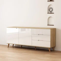 OTTO home Sideboard »Lund« mit glänzenden Fronten, Griffmulden, helles Holzdekor, Breite 180 cm