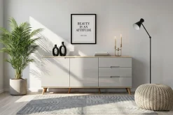 OTTO home Sideboard »Lund« mit glänzenden Fronten, Griffmulden, helles Holzdekor, Breite 180 cm