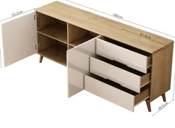 OTTO home Sideboard »Lund« mit glänzenden Fronten, Griffmulden, helles Holzdekor, Breite 180 cm