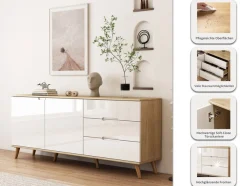OTTO home Sideboard »Lund« mit glänzenden Fronten, Griffmulden, helles Holzdekor, Breite 180 cm