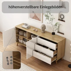 OTTO home Sideboard »Lund« mit glänzenden Fronten, Griffmulden, helles Holzdekor, Breite 180 cm