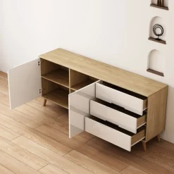 OTTO home Sideboard »Lund« mit glänzenden Fronten, Griffmulden, helles Holzdekor, Breite 180 cm